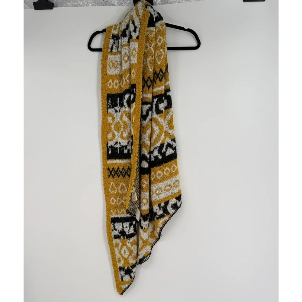 NWT Free People Cottage Fairisle Blanket Scarf Size All Mustard Black White Knit